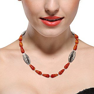                       Pearlz Ocean Scarlet Affair Mosaic Beads 18 Inches Necklace                                              