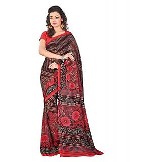 Lookslady Printed Red & Black Georgette Saree
