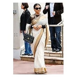 Richlady Fashion Vidya Balan Cotton Silk Border Work White Saree