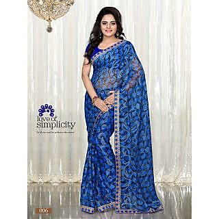 Blue Colour Printed Brasso Pattern Designer Saree With Designer Blouse Piece