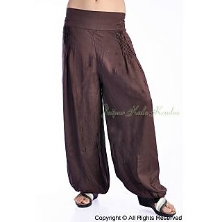 Elleven Women's Brown Solid Ankle Length Rayon Harem Pants