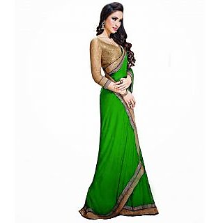 FabPandora Women's Green Semi Chiffon Saree With Blouse Piece
