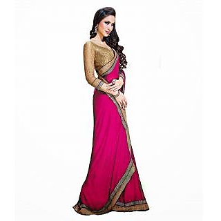 FabPandora Women's Pink Semi Chiffon Saree With Blouse Piece