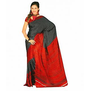 Gee Black And Red Designer Print Saree