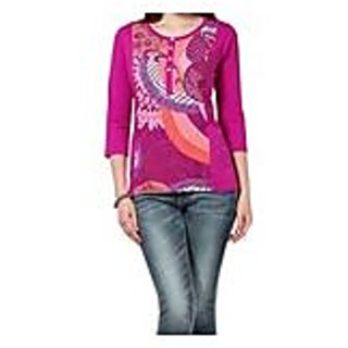 Sarvinis Fashion Pink Purple Printed Knitted Cotton Kurti