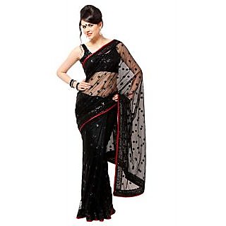 Nimya Black Border Work Net Saree With Blouse Piece