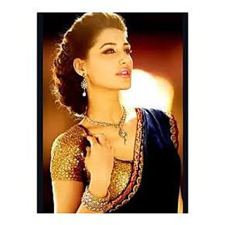 Richlady Fashion Nargis Fakhri 60 Gm Georgette Lace Work Blue Saree