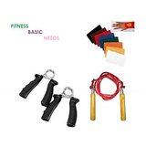 Fitness Basic Needs Skipping Rope+2 Hand Grip Exerciser + Pair Of Sweat Band