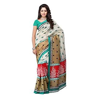 Fabdeal Beige & Red Colored Art Silk Printed Saree