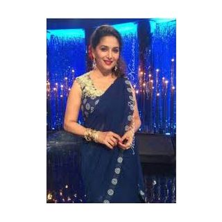 Richlady Fashion Madhuri Dixit Georgette Border Work Blue Plain Saree