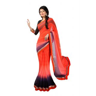 FabPandora Women's Red,Light Coral Georgette Saree With Blouse Piece