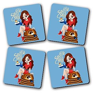 Souffle Girl Printed Wooden Kitchen Coaster Set Of 4