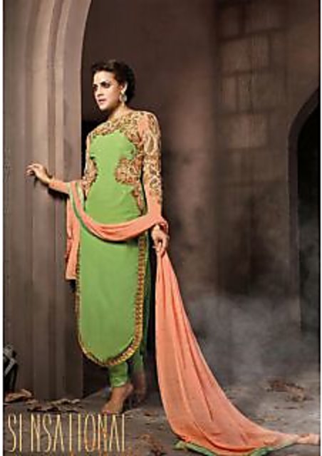 Parrot Green Colour Embroidery Work Georgette Fabric Designer Function Wear  Salwar Kameez