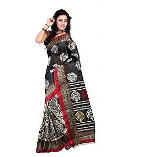 Gee Black Half'n'half Bhagalpuri Printed Saree With Blouse Piece