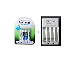 UNIROSS 800 MAH AAA BATTERIES PACK OF 4 WITH ENVIE AA OR AAA BATTERY CHARGER