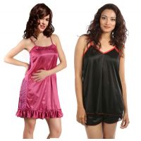 Klamotten Women'S Attractive Combo Of Two Nightwear Pink & Black Design 1