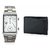 Rico Sordi Rectangle Dial Silver Metal Strap Quartz Watch For Men With Wallet