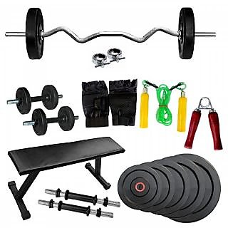 Home Gym Package 80kg weight+Flat Beanch+3FT Curl Rod+Gym Accessories