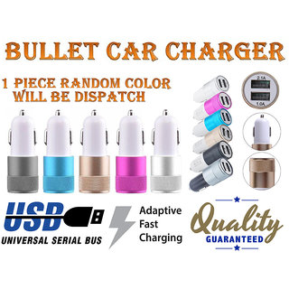 Bullet Car Charger Aluminium Metal Dual USB 2.1A Adapter For Mobile