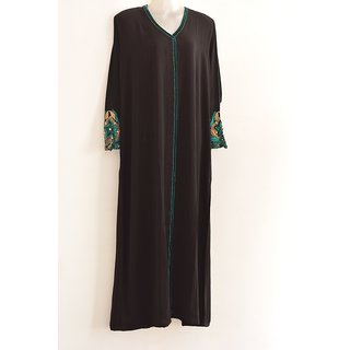 Partywear Black Abaya/ Burka with Elegant Hand Embroidery in Turquoise ...