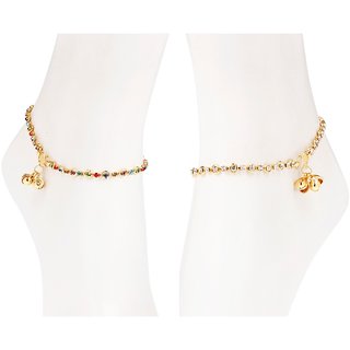 Goldnera Multicolor Brass  Copper Gold Plated Combo Of 2 Payal  Pajab For Women