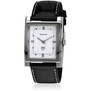 Sonata Quartz White Rectangle Men Watch Sonata 7925SL01