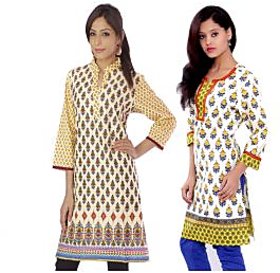 Buyclues Ethnic Pure Cotton Regular Wear Printed Kurti Combo of 2
