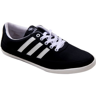 Vonc Black With White Side Stripes Canvas Shoes