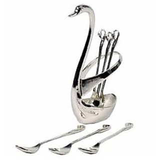 Satya Antique Swan Shaped Spoon Stand With 6 Spoons