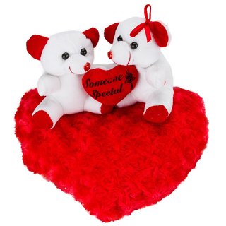 White Red Couple Teddy Bears On Blooming Red Heart- 11 Inch