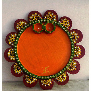 Wooden Pooja Thali Orange