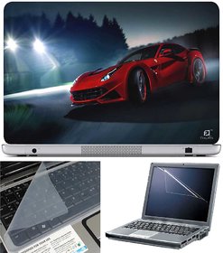 Finearts Laptop Skin Red Car With Screen Guard And Key Protector - Size 15.6 Inch