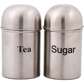 Bhalaria Cannister Dome 2 Pieces Set 9 Cm Tea,Sugar - 1 L Stainless Steel Food C