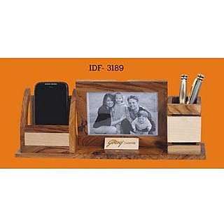 D-2 Personalized Laser Engraved Desktop Wooden Pen Stand With Photo Frame