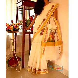 Fabric Printed Kerala Kasavu Saree At Best Prices Shopclues Online Shopping Store There is something beautiful about the kerala sarees or kasavu sarees.