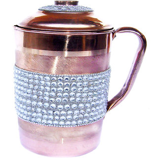 copper jug with silver crystal studded