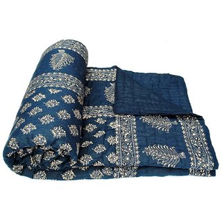 Krg Enterprises Jaipuri Handmade Sanganeri Print Ethnic Double Bed Quilt Rajai