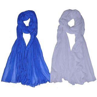 Women Blue And Off White Printed Dupatta Combo, Pack Of Two