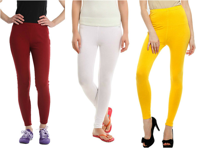 Buy Ayaansh Creations Women's Cotton Ankle Length Leggings (Combo Pack Of  3, Black,Red And White, Free Size) Online @ ₹750 from ShopClues