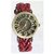 Leather Bracelet Watch with Hollow Brass Dial for Women