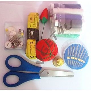 Sewing Kit Needles Scissor Threader Tailors Measurement Tape Threads ...