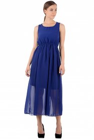 Raabta Fashion Blue Plain Maxi Dress For Women