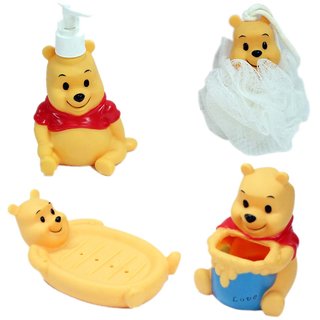 Winnie The Pooh Style Kids Bathroom Set Soap Dispenser Loofah Cartoon Character Style Kids Bathroom Set Soap Dispenser Loofah Toothbrush Stand