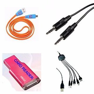 Buy PC COMBO OF CARD READER,AUX,USB 5 IN 1 CHARGER,SMILY Micro USB Sync ...