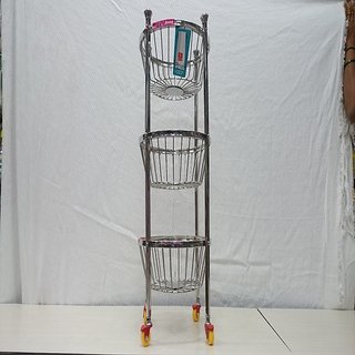 Priya Round Stainless Steel Heavy Trolley With Wheels Kitchen and Dining
