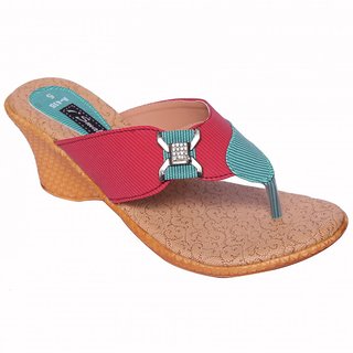 Smalto Cherry & Green Squar Buckle Casual Wear Sandal For Women