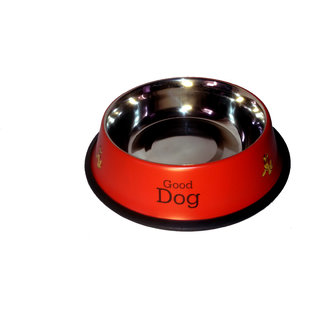 Pet CLUB51 stainless steel stylish dog food bowl - RED 450 ML