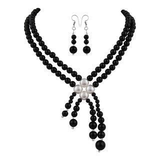                       Pearlz Ocean Black Onyx And White Fresh Water Pearl Necklace Set                                              