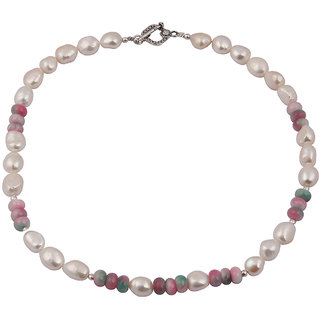Pearlz Ocean Pink Poise Fresh Water Pearl & Dyed Quartzite Gemstone Bead 18 Inch Necklace
