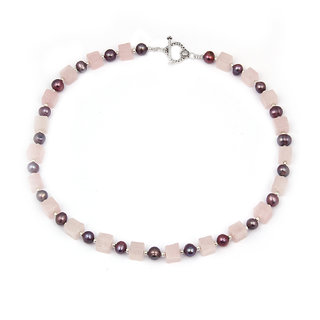                       Pearlz Ocean Color Splash Fresh Water Pearl & Rose Quartz Gemstone Beads 18 Inches Necklace                                              